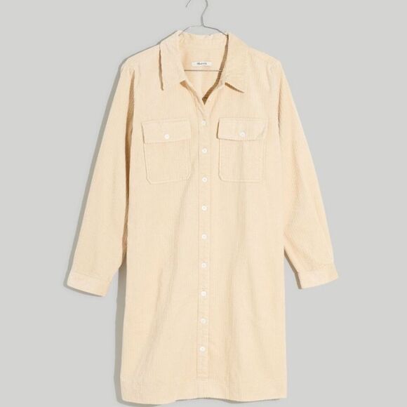 Madewell Corduroy Long sleeve Mini Shirt dress - M - Harvest Moon / Cream - Picture 12 of 13